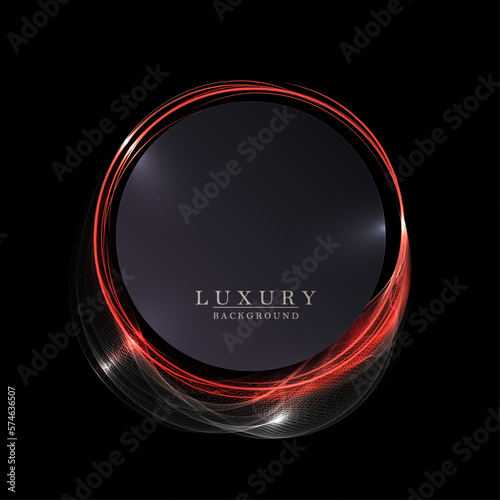 Isolated round red texture frame, small transparent tulle on a black background