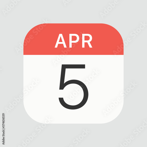 April 5 icon isolated on background. Calendar symbol modern, simple, vector, icon for website design, mobile app, ui. Vector Illustration