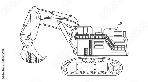 Hand drawn Vector illustration color children construction large mining excavator heavy construction machine clipart