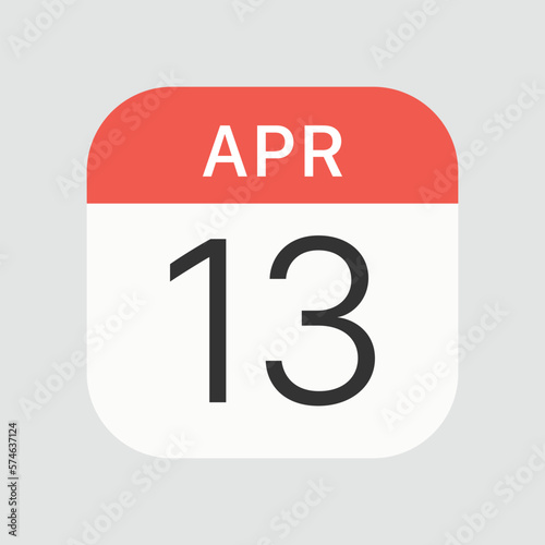 April 13 icon isolated on background. Calendar symbol modern, simple, vector, icon for website design, mobile app, ui. Vector Illustration