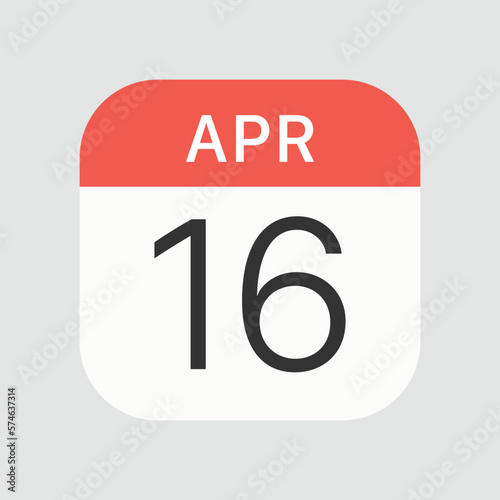 April 16 icon isolated on background. Calendar symbol modern, simple, vector, icon for website design, mobile app, ui. Vector Illustration
