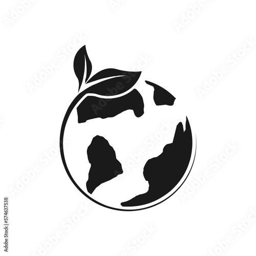 Earth nature care icon. Ecology Planet and Leaf. Eco Globe Green World with Plant Symbol
