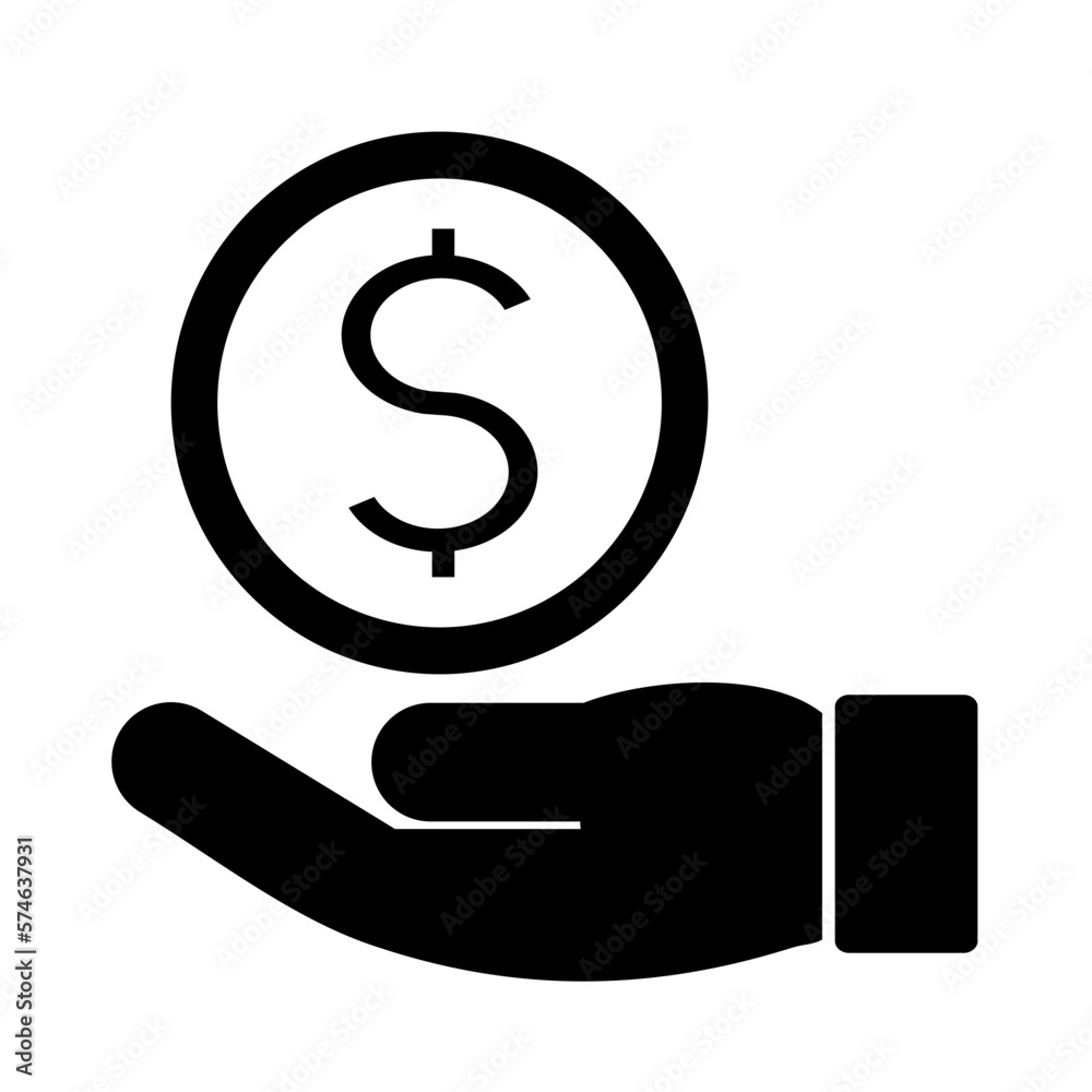 Vector illustration, logo, money icon, coins. In the hand. Isolated on a white background. Vector illustration, logo, money icon, coins. In the hand. Isolated on a white background.