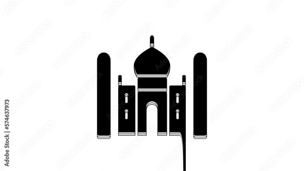 Black Taj Mahal mausoleum in Agra, Indiaicon isolated on white background. 4K Video motion graphic animation Black Taj Mahal mausoleum in Agra, Indiaicon isolated on white background. 4K Video motion graphic animation