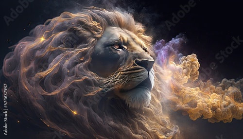 Awe-inspiring glowing lion, the majestic creature of myth and legend, generative ai