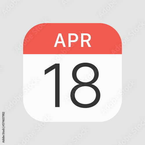 April 18 icon isolated on background. Calendar symbol modern, simple, vector, icon for website design, mobile app, ui. Vector Illustration