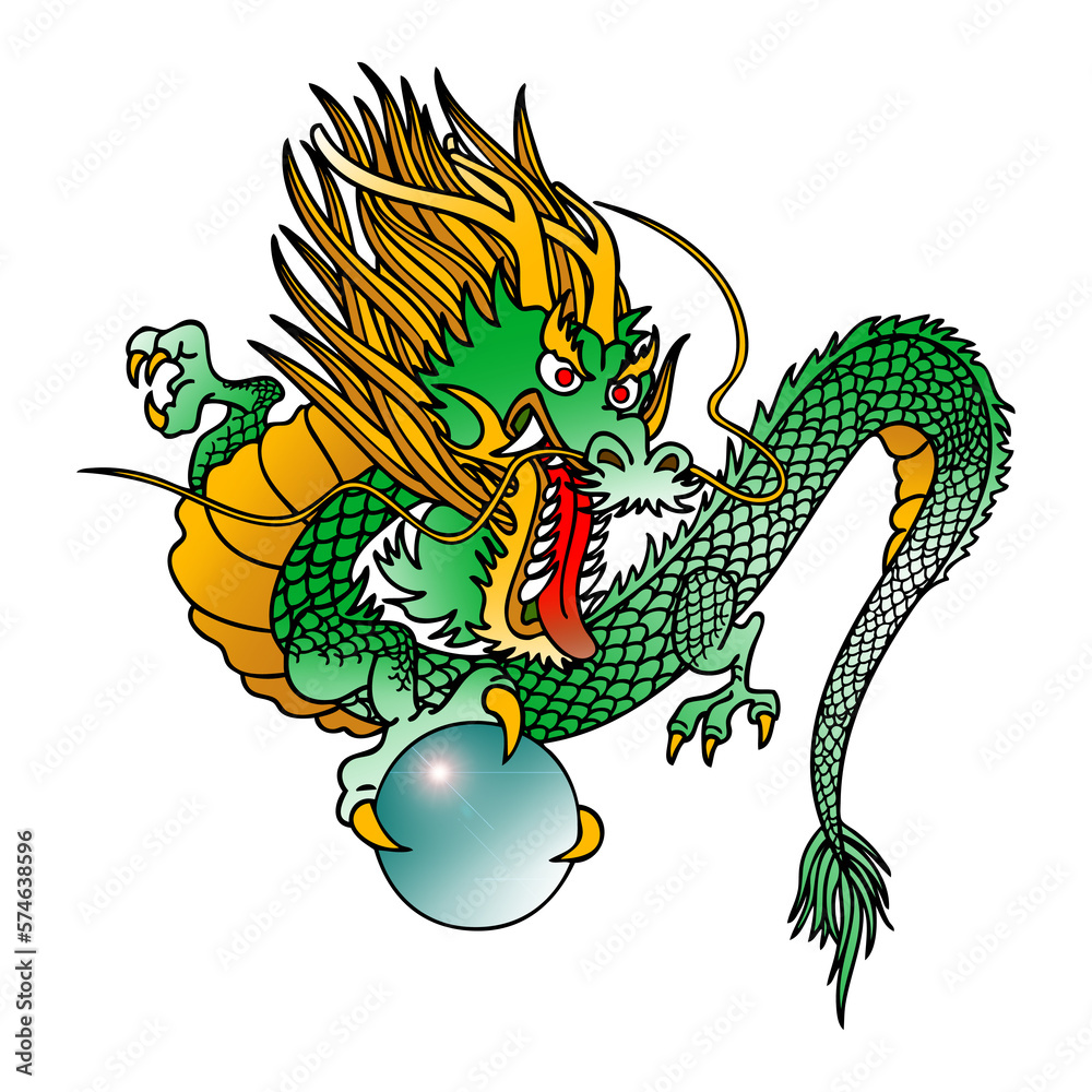 Fototapeta premium 龍、玉,緑