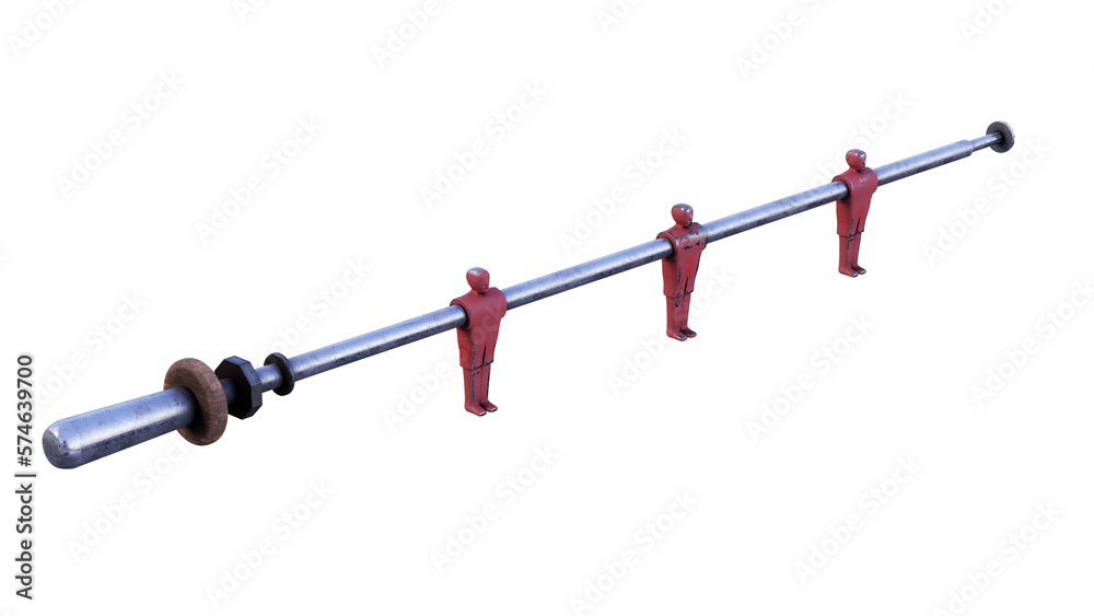 A closeup look of figurines of a foosball table lit by dramatic lighting - 3D render A closeup look of figurines of a foosball table lit by dramatic lighting - 3D render
