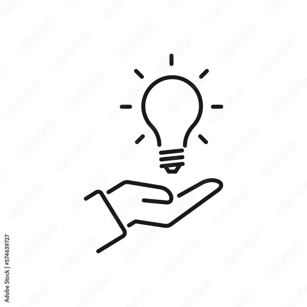 Hand icon with Lamp light bulb . Idea symbol. Editable color. simple illustration mobile concept app and web design. Design template vector