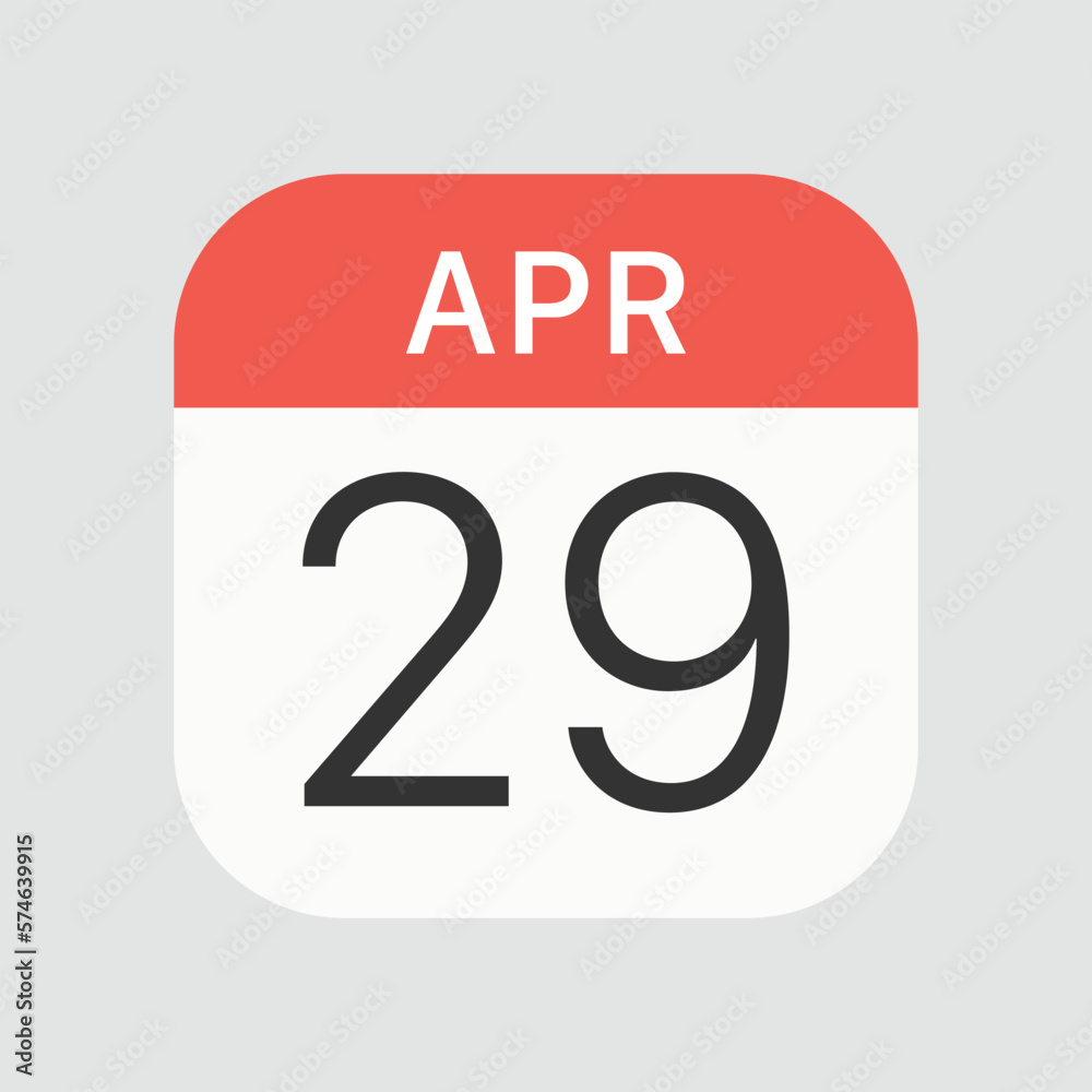 Fototapeta premium April 29 icon isolated on background. Calendar symbol modern, simple, vector, icon for website design, mobile app, ui. Vector Illustration