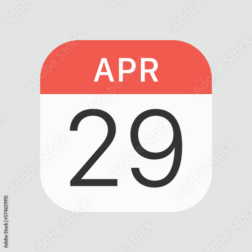 April 29 icon isolated on background. Calendar symbol modern, simple, vector, icon for website design, mobile app, ui. Vector Illustration