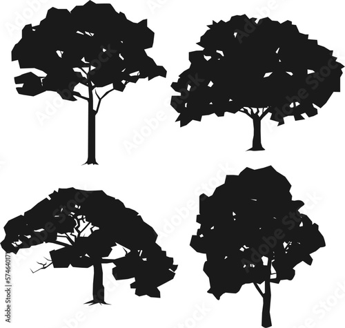 Set siluet pohon diisolasi pada latar belakang putih untuk desain lanskap dan komposisi arsitektur dengan latar belakang. Ilustrasi vektor photo