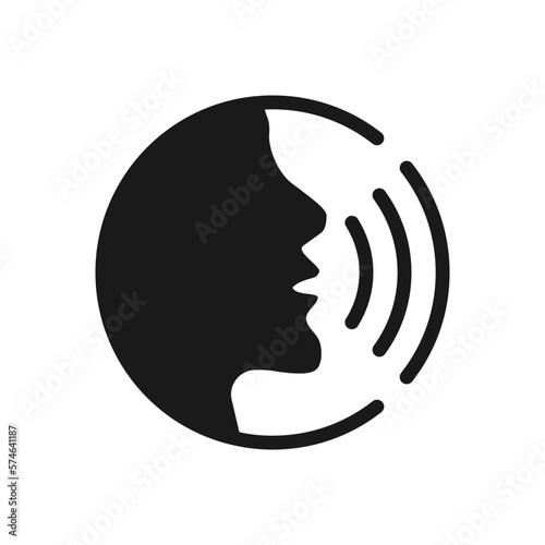 Speaking icon vector. Talk person sign or symbol , man with open mouth and sound wave , Voice command, Voice recognition, speech icon for interact, interview, talk controls, isolated on white