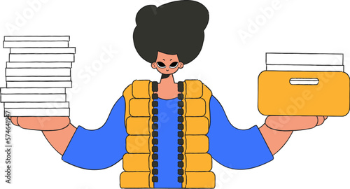 A cultured guy holds stacks of documents in his hands.