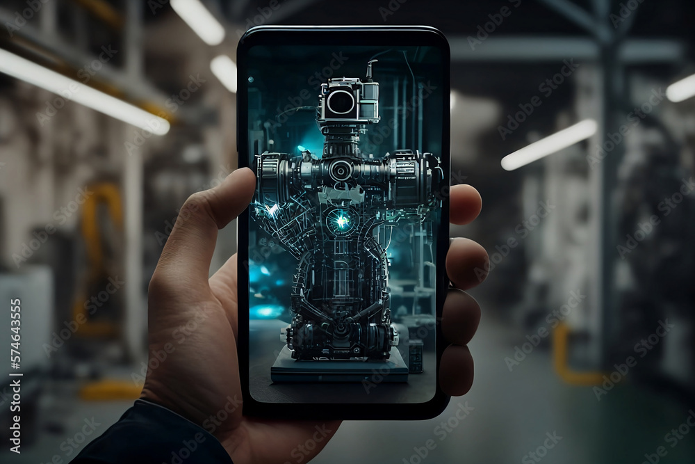 Hand-holding electronic circuit board phone. Generative AI. Hand-holding electronic circuit board phone. Generative AI.