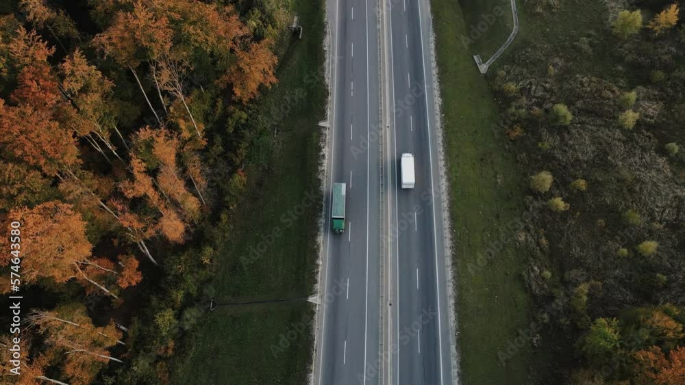 Aerial View Cargo Truck Large Delivery Truck is Moving. Semi-truck ...