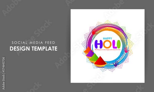 Vector illustration of Happy Holi wishes social media story feed mockup template
