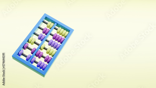 3D rendering of color wooden abacus on yellow background  Ancient chinese calculator