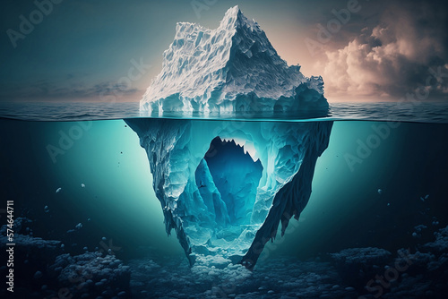 Iceberg in polar regions. Iceberg in the sea. Generative AI