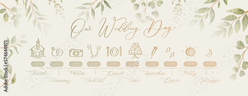 Wedding Timeline menu on wedding day. Our wedding day calligraphy inscription.