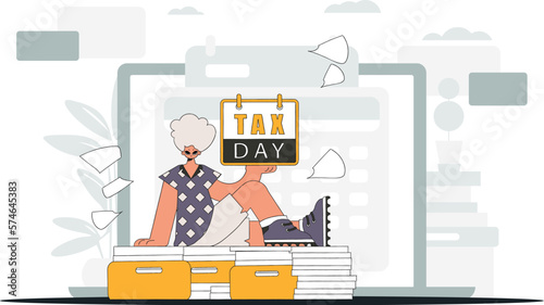 An elegant man holds a calendar in his hand. TAX day. An illustration demonstrating the correct payment of taxes.