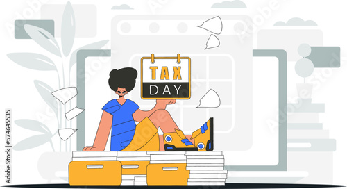 A graceful man holds a calendar in his hand. TAX day. Graphic illustration on the theme of tax payments.