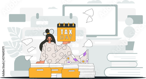 Graceful girl holds a calendal in her hand. TAX day. An illustration demonstrating the correct payment of taxes.