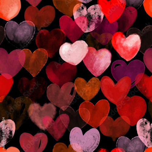 Watercolor Heart PaBeaufiul hand painted watercolor hearts seamless patternttern