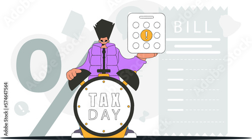 Graceful man with a calendar and an alarm clock. An illustration demonstrating the correct payment of taxes.