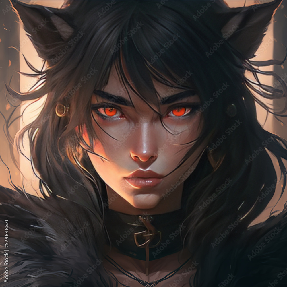 The image captures the strength and ferocity of a female werewolf, a 