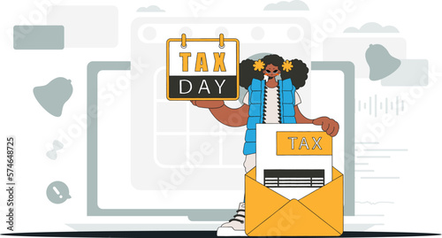 Gorgeous girl holds a calendal in her hand. TAX day. An illustration demonstrating the importance of paying taxes for economic development.