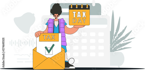 A cultured man holds a calendal in his hand. TAX day. An illustration demonstrating the importance of paying taxes for economic development.