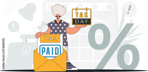 A cultured man holds a calendal in his hand. TAX day. An illustration demonstrating the correct payment of taxes.