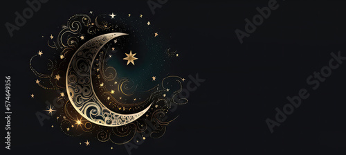 Tablou canvas Ramadan Kareem background with crescent moon and stars