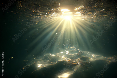 underwater scene with sun rays, generative ai