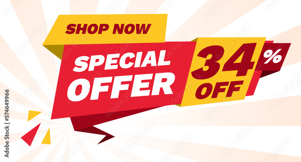 special offer 34 percent off, shop now banner design template
