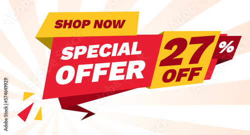 special offer 27 percent off, shop now banner design template
