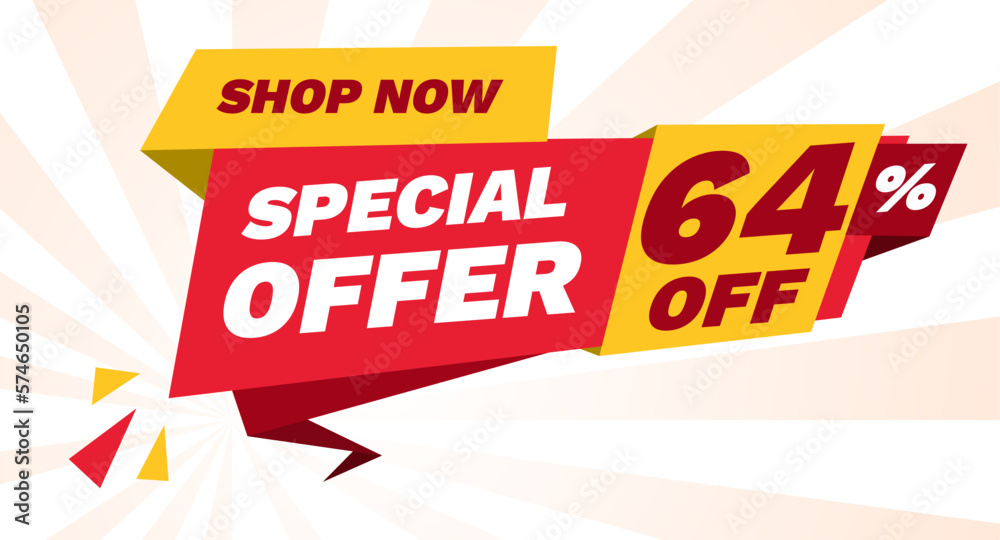 special offer 64 percent off, shop now banner design template
