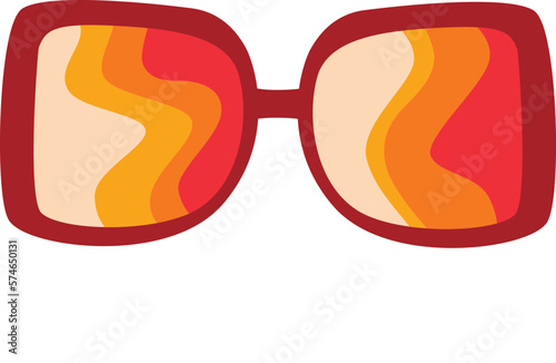 Retro hippie glasses with wavy rainbow on the white isolated background.