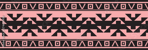 Vector pink and black native american seamless pattern. Endless Aztec, Maya, Inca ornament. Drawing for border and frame..
