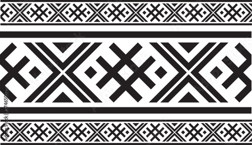 Vector  monochrome seamless Belarusian national ornament. Ethnic endless black border, Slavic peoples frame.