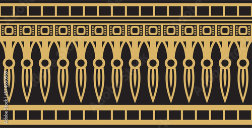 Vector golden seamless ornament of ancient Egypt. endless Border, frame in the pyramids..