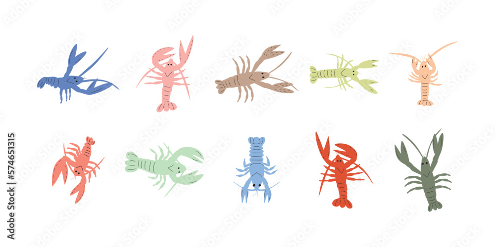 Crayfish Character sea animal on deep background. Wild life illustration. Underwear world. Vector illustration. Crayfish Character sea animal on deep background. Wild life illustration. Underwear world. Vector illustration.