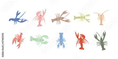 Crayfish Character sea animal on deep background. Wild life illustration. Underwear world. Vector illustration.