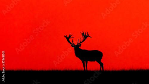 silhouette of a stately male red deer against a red evening sky