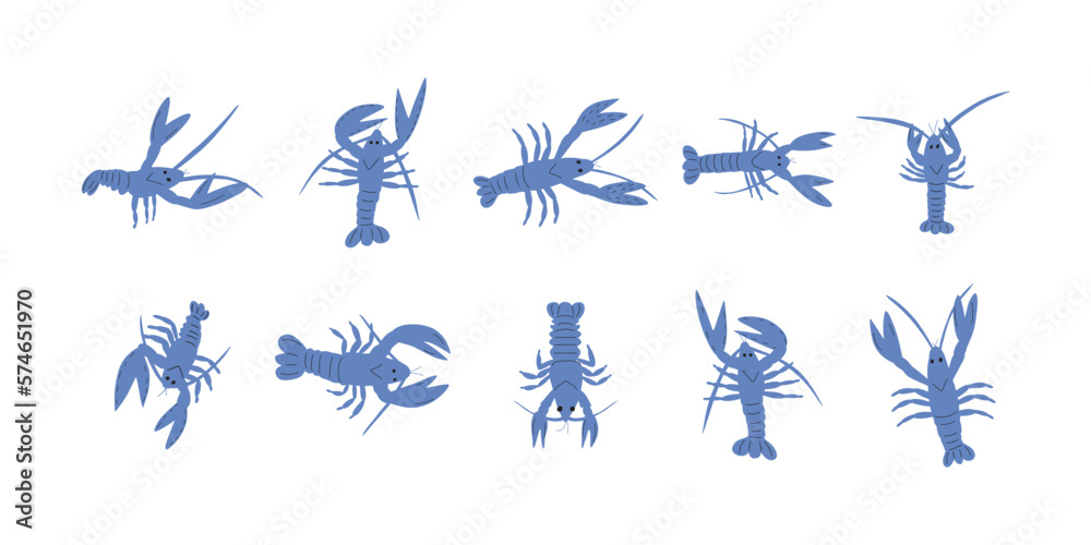 Crayfish Character sea animal on deep background. Wild life illustration. Underwear world. Vector illustration. Crayfish Character sea animal on deep background. Wild life illustration. Underwear world. Vector illustration.