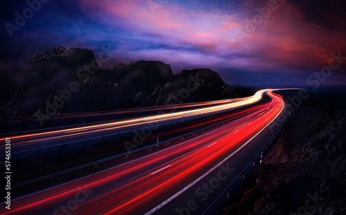 cars at night with motion blur.3D Render, photo