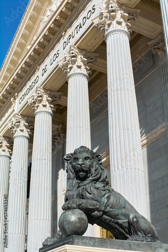 The entrance of the Congress of Deputies with the iconic lion