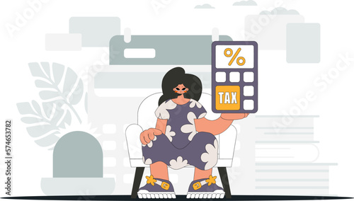 Graceful woman with a percentage. An illustration demonstrating the correct payment of taxes.