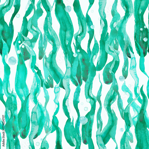 Green Sea Algae. Decorative seamless pattern. Repeating background. Tileable wallpaper print. 